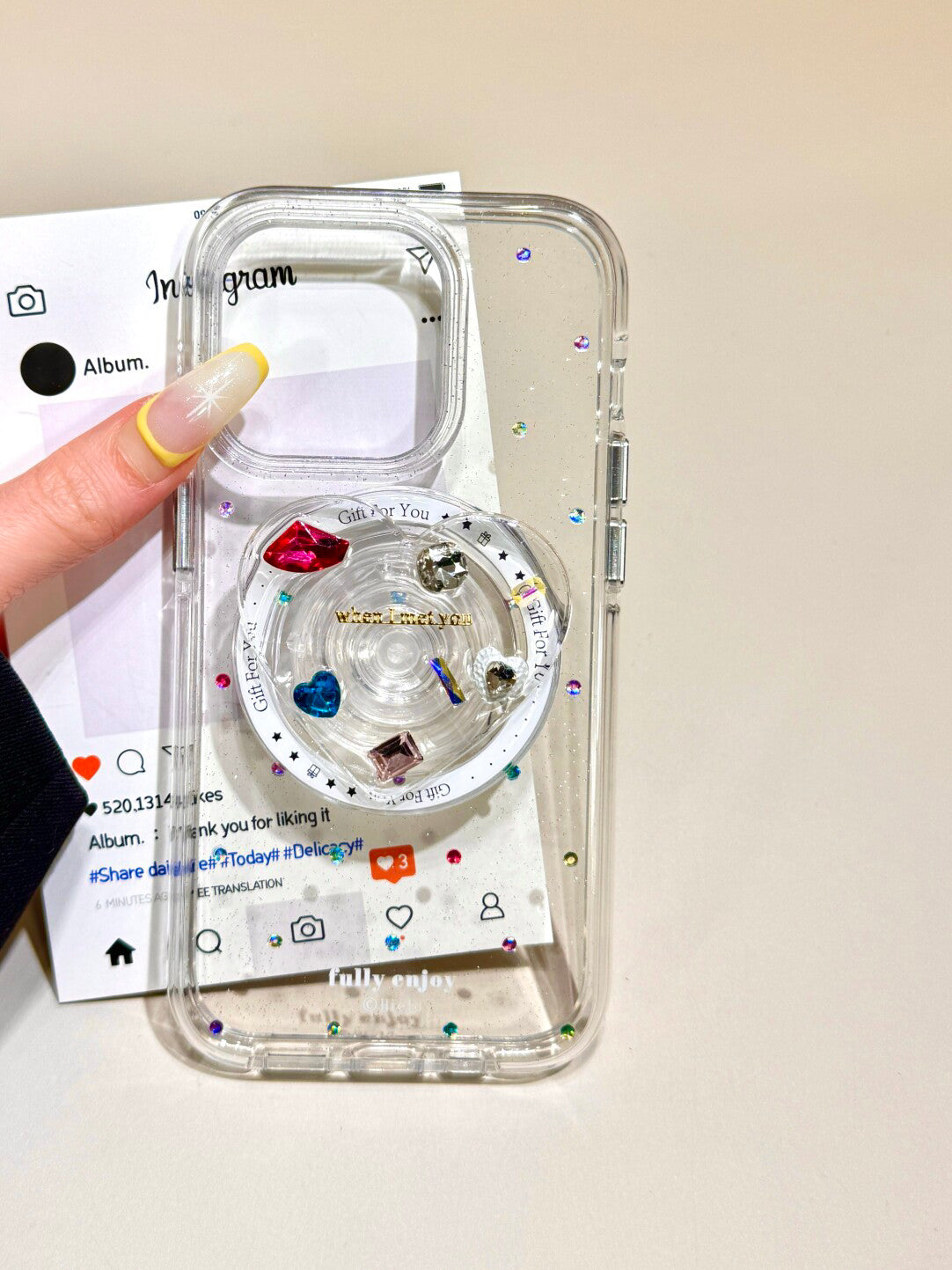 Ameigas Sparkling Heart Gem Magnetic Stand Phone Case
