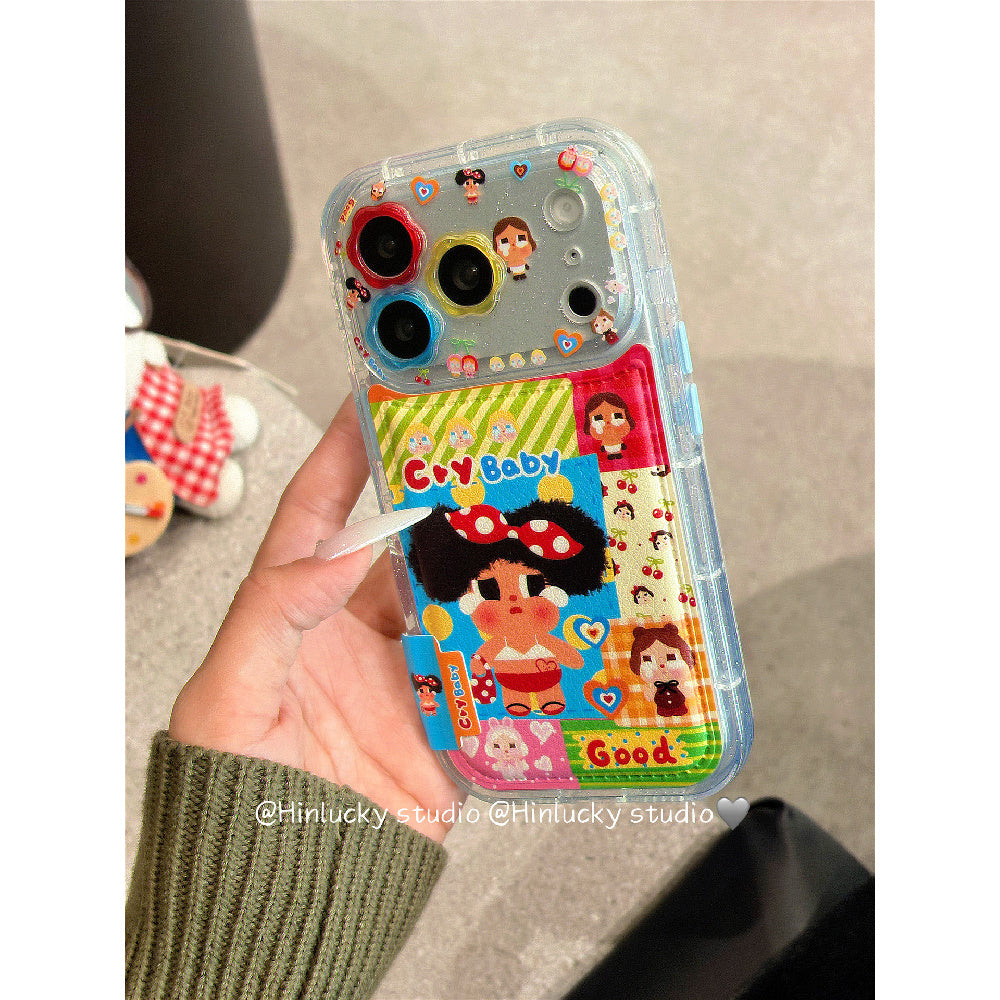 Ameigas Tearful Puff-Pop Case - Cartoon Crying Baby with Floral Leather Camera Accent