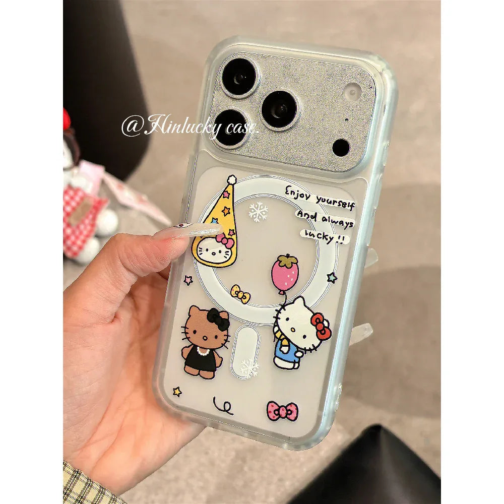 Ameigas Berry Balloon Kitty Case - Strawberry Cat & Balloon MagSafe Velvet Cover - Ameigas