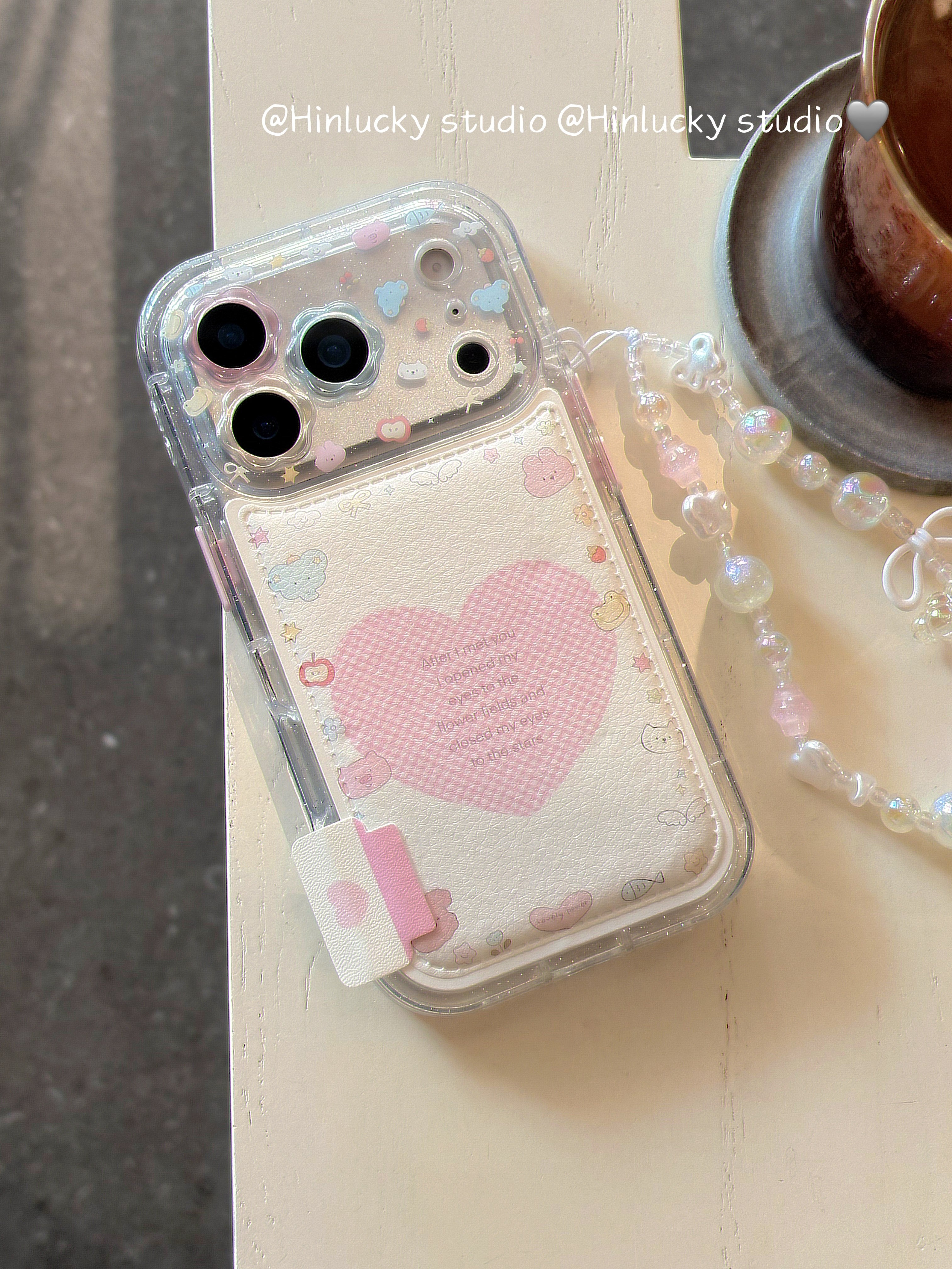 Ameigas Pink Love Beast Case - Playful Animal & Hearts with Detachable Chain