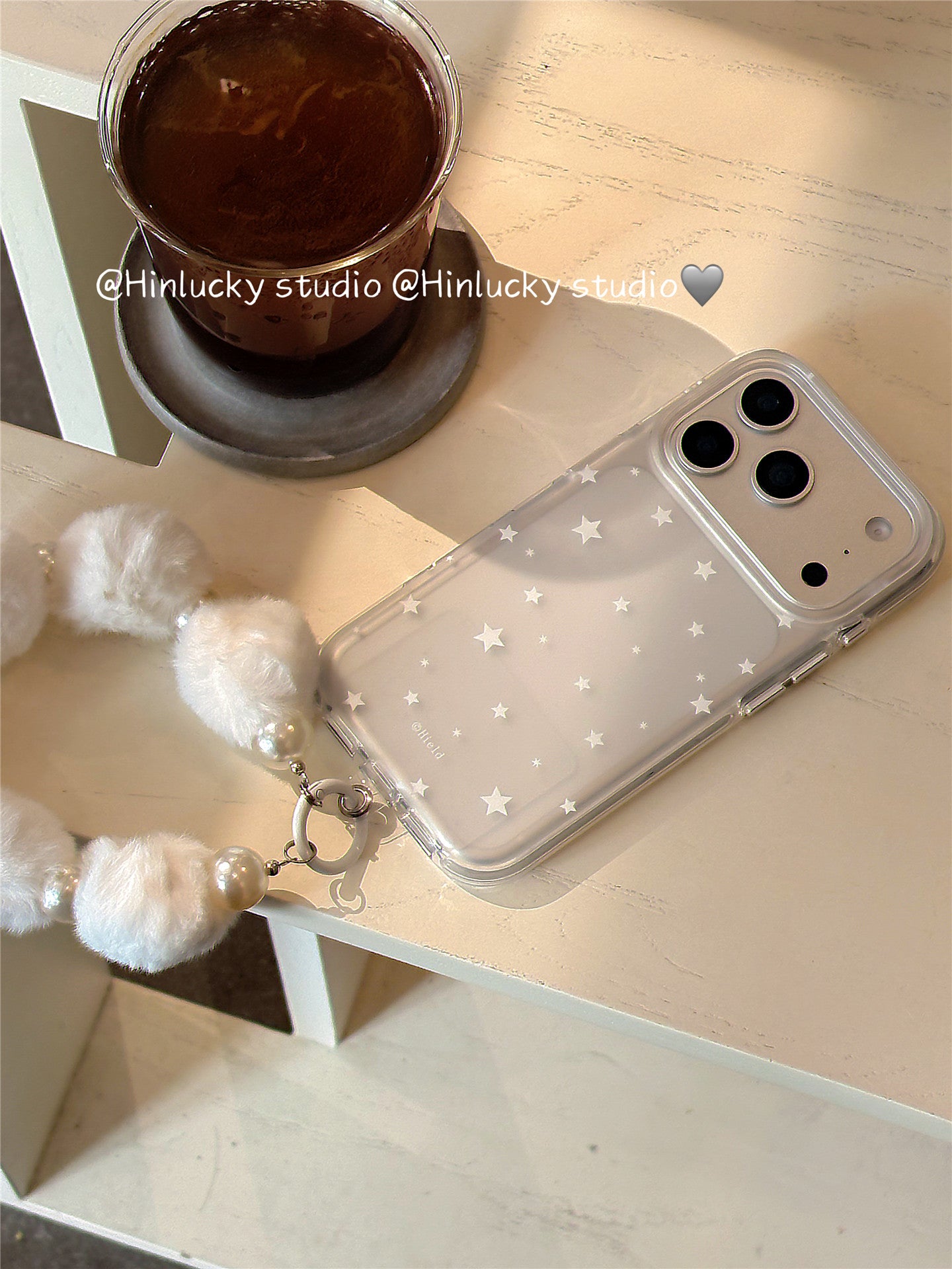 Ameigas Starry Frost Case - IMD Matte MagSafe Cover with Detachable Pompom Strap