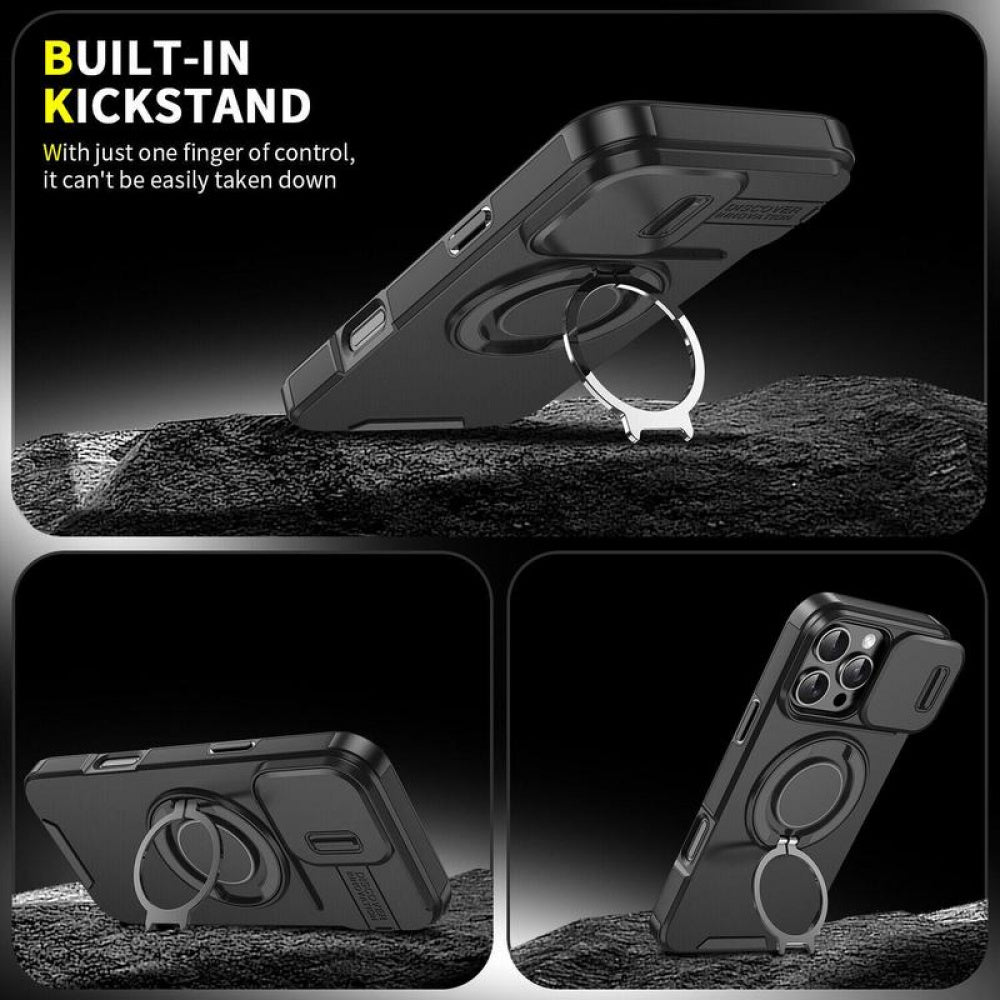 Ameigas Slide Camera Cover Rugged Phone Case with Ring Stand