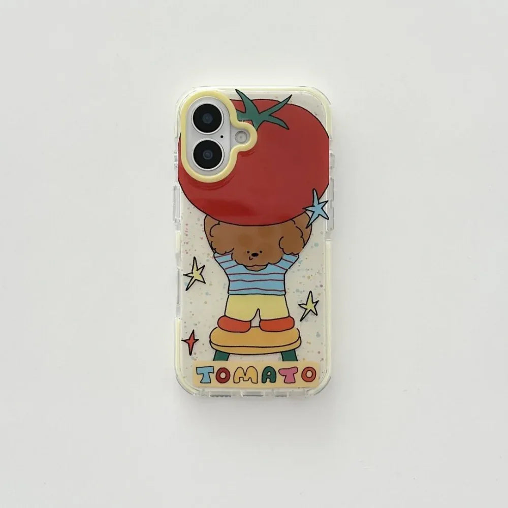 Ameigas Cartoon Case - Adorable Bear Holding Tomato Print with Full-Edge Protection - Ameigas