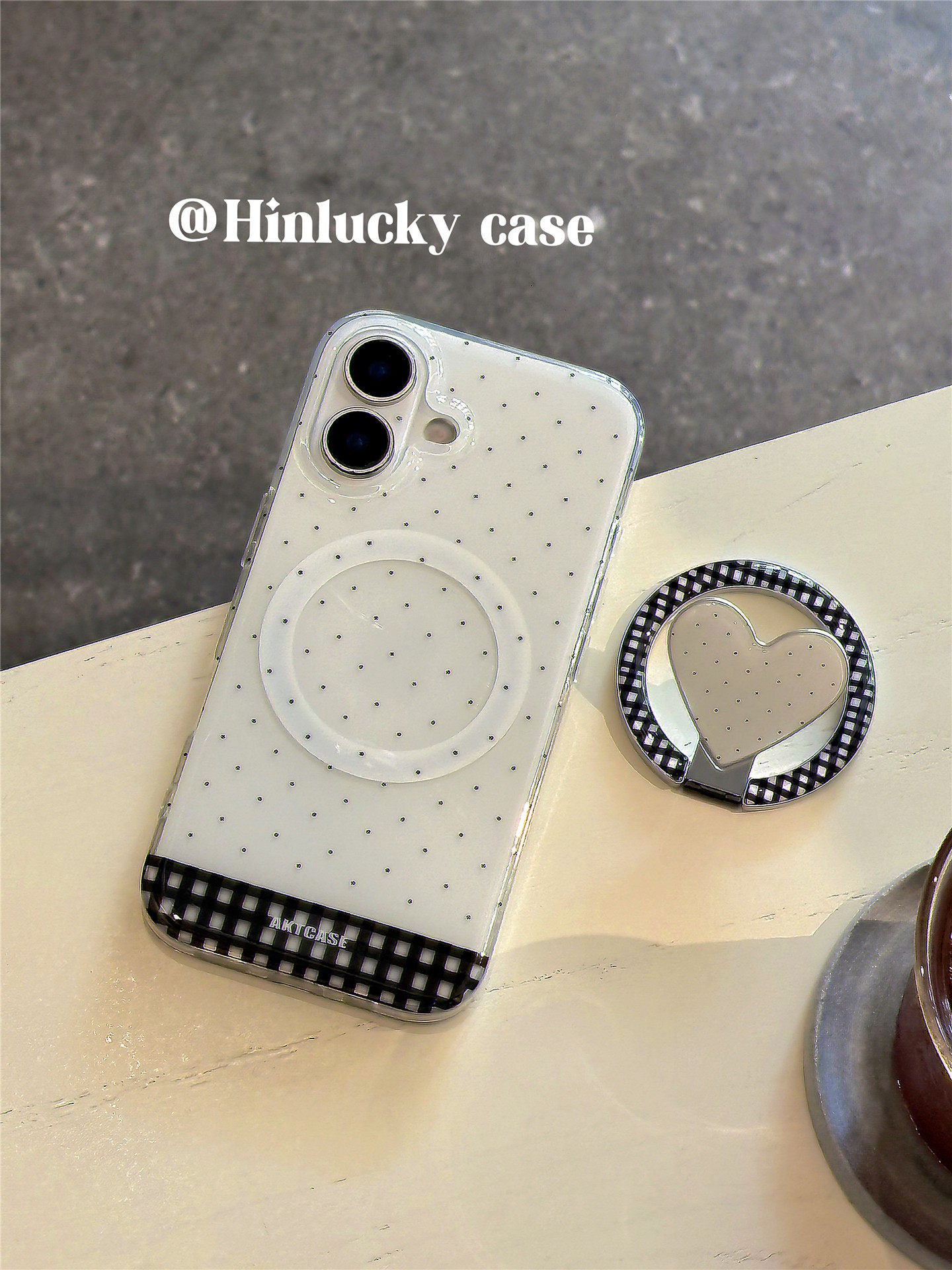 Ameigas Korean Ins Plaid Heart Polka Dot Magnetic Stand Phone Case
