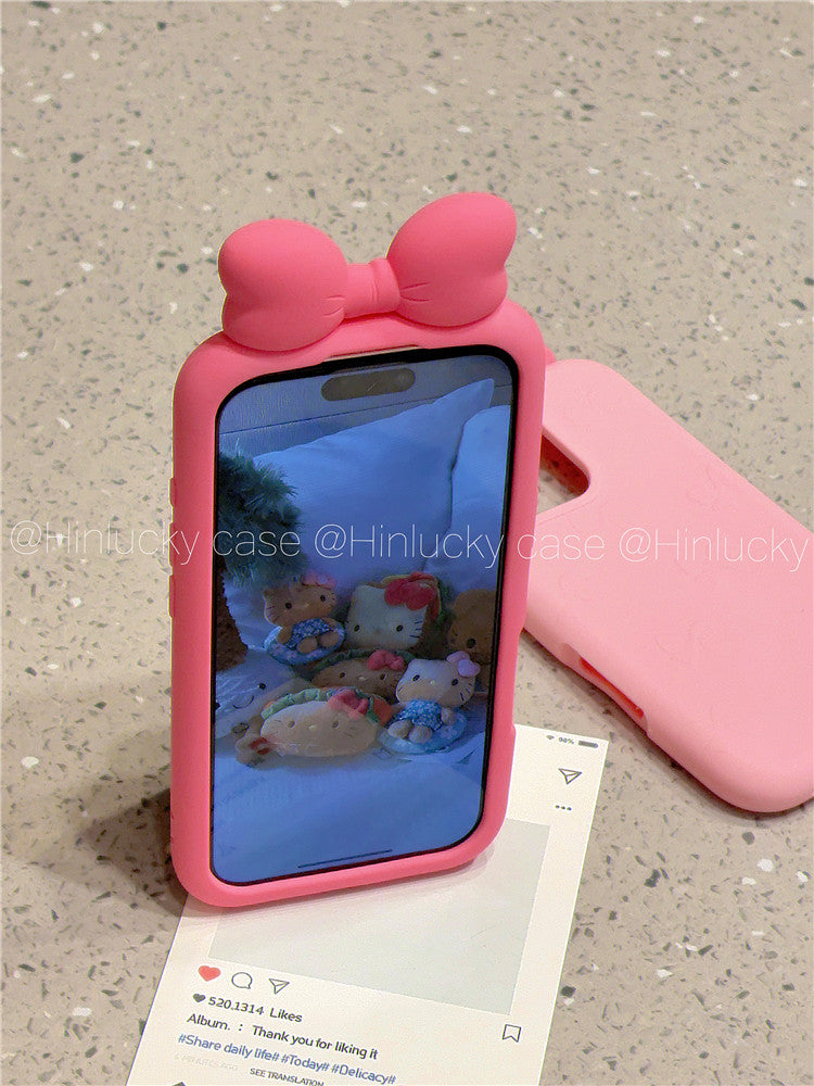 Ameigas Puff Bow Bliss Case - 3D Pink Bow Silicone Cover for iPhone