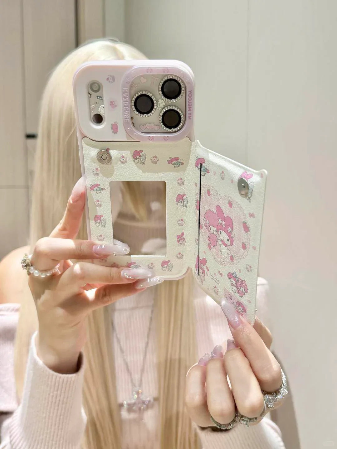 Ameigas Cute Melody Lamb Mirror Flip Phone Case - Ameigas