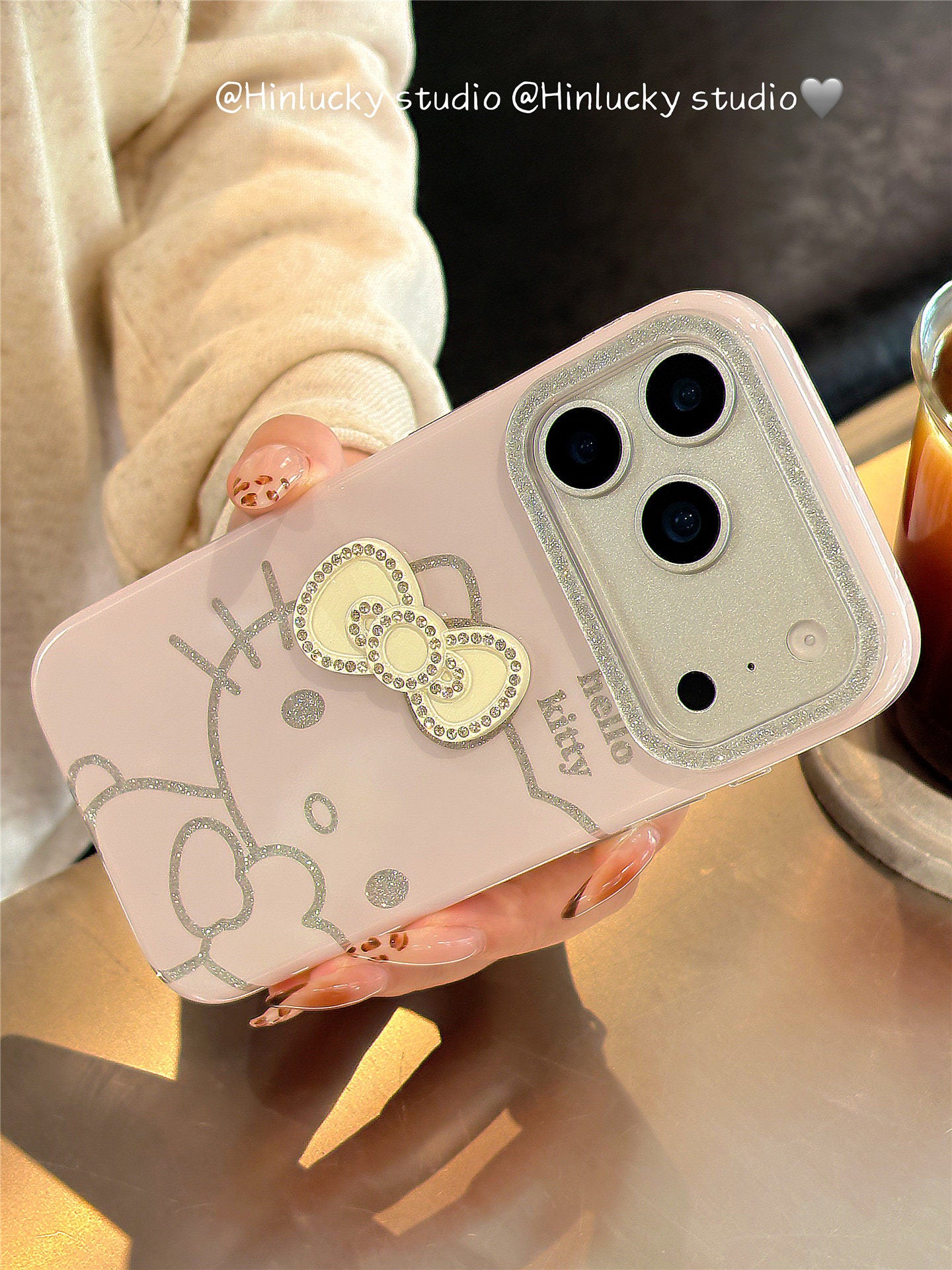 Ameigas Glitter Bow-Kitty Case - Pink Heart & Cat with MagSafe Pull-Ring