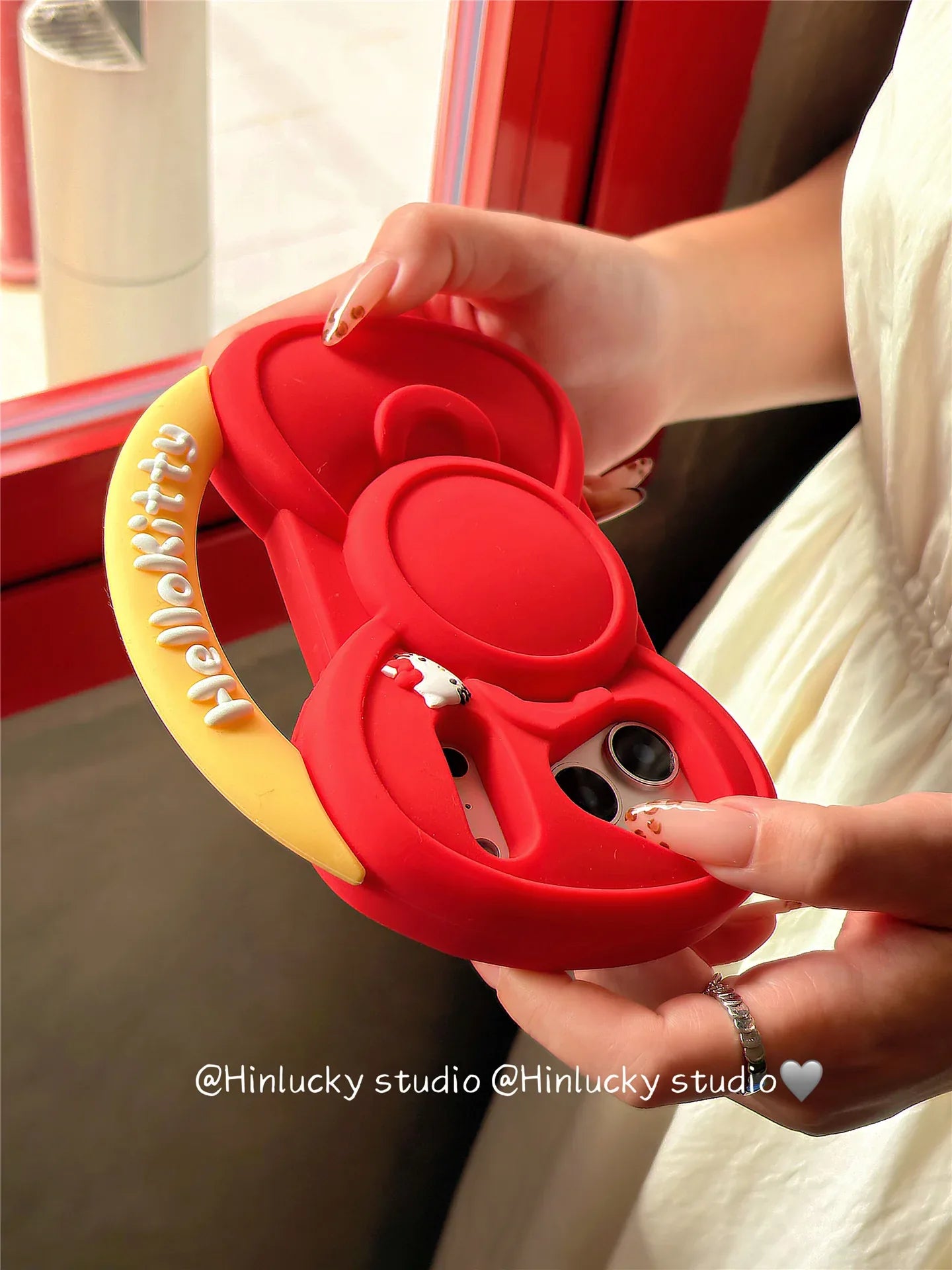 Ameigas Bow-Tied Whiskers Case - Red Ribbon Kitty Silicone Cover for iPhone - Ameigas