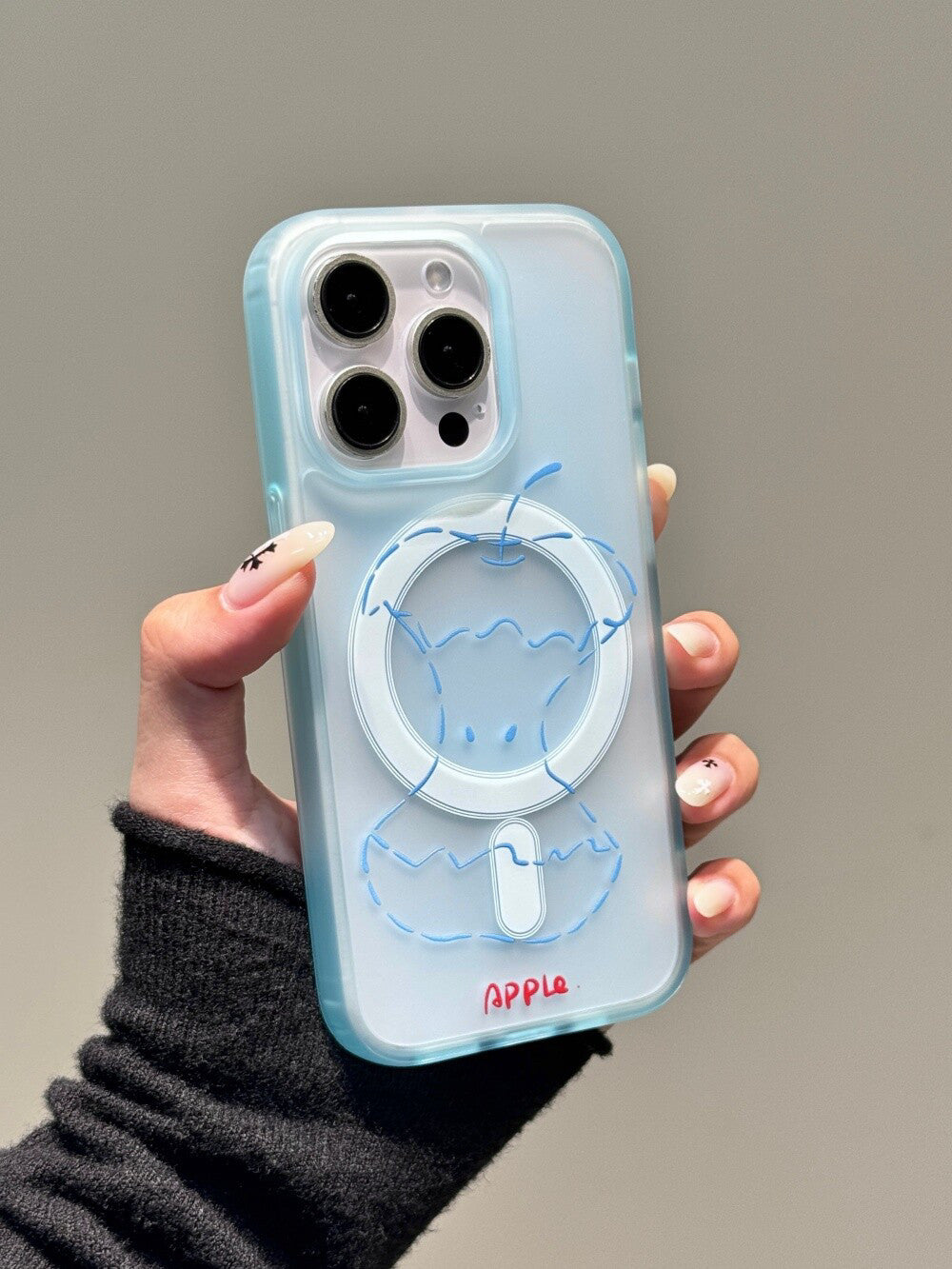 Ameigas Haze Blue Case - Minimalist Line Art & Apple Core Print with Magnetic Matte Finish
