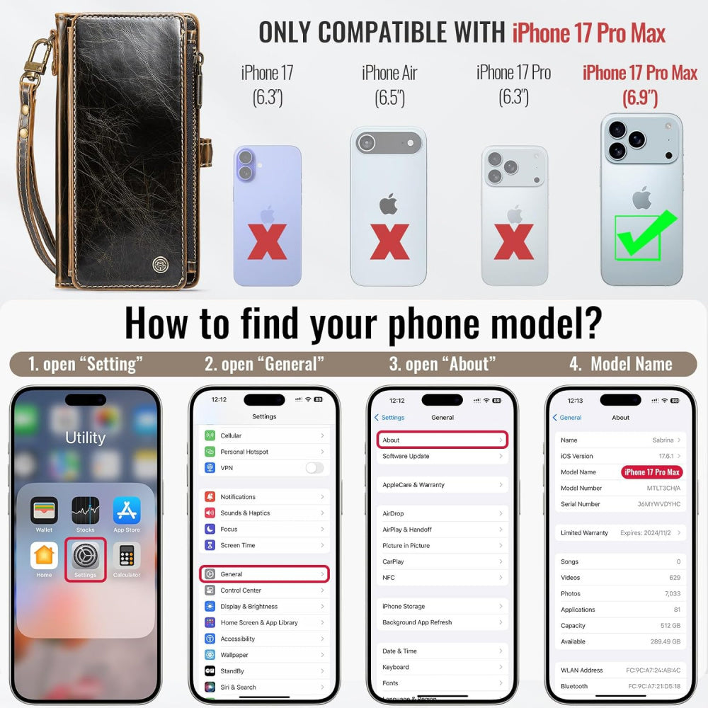 Ameigas RFID Blocking Zipper Wallet Phone Case with Magnetic Snap