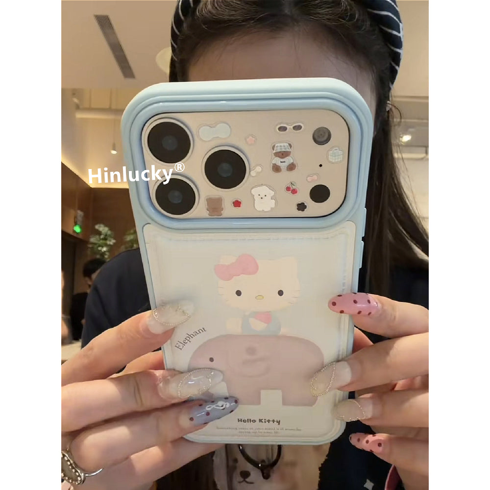 Ameigas Kitty & Ellie Adventure Case - Cat on Elephant Vegan Leather Cover for iPhone