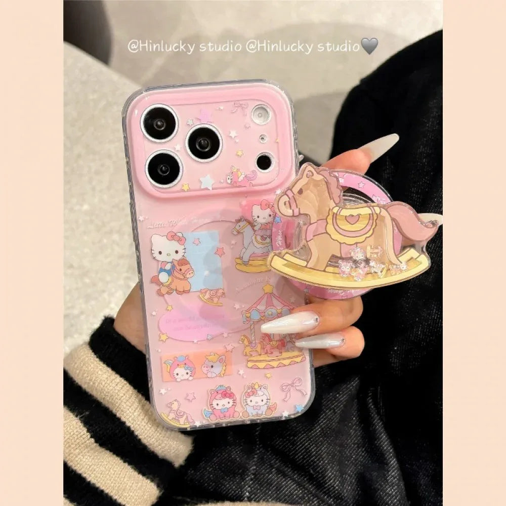 Ameigas Cute Carousel Cat Magnetic Stand Phone Case - Ameigas