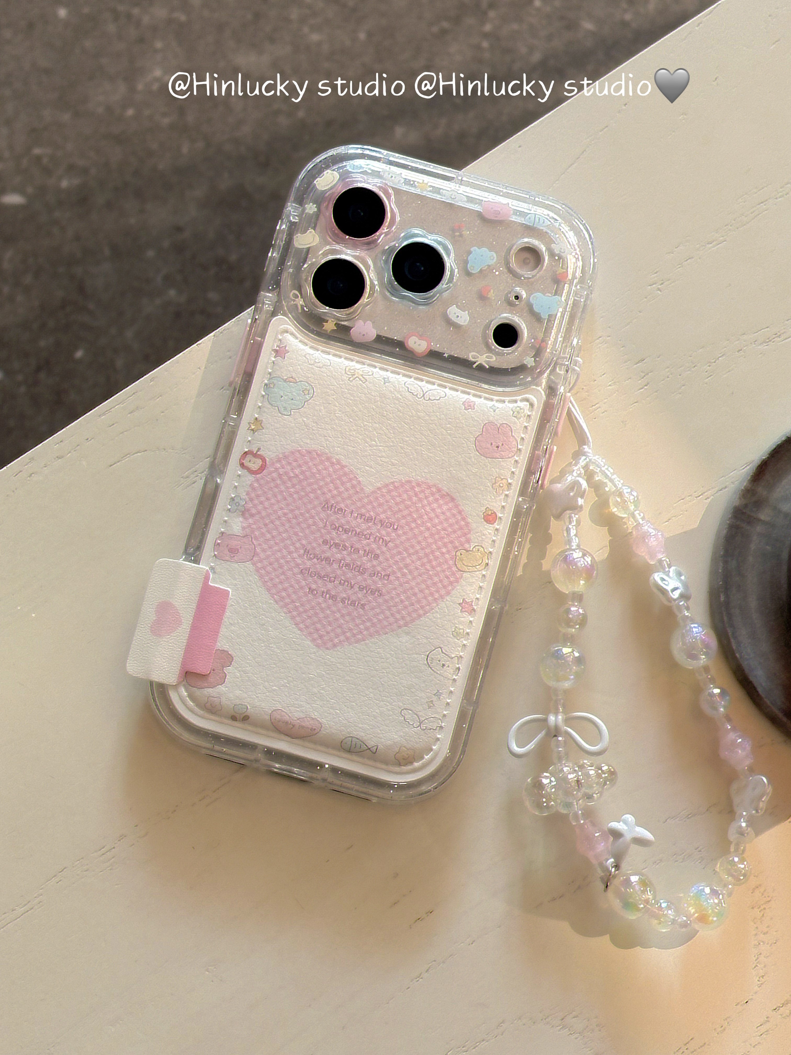 Ameigas Pink Love Beast Case - Playful Animal & Hearts with Detachable Chain