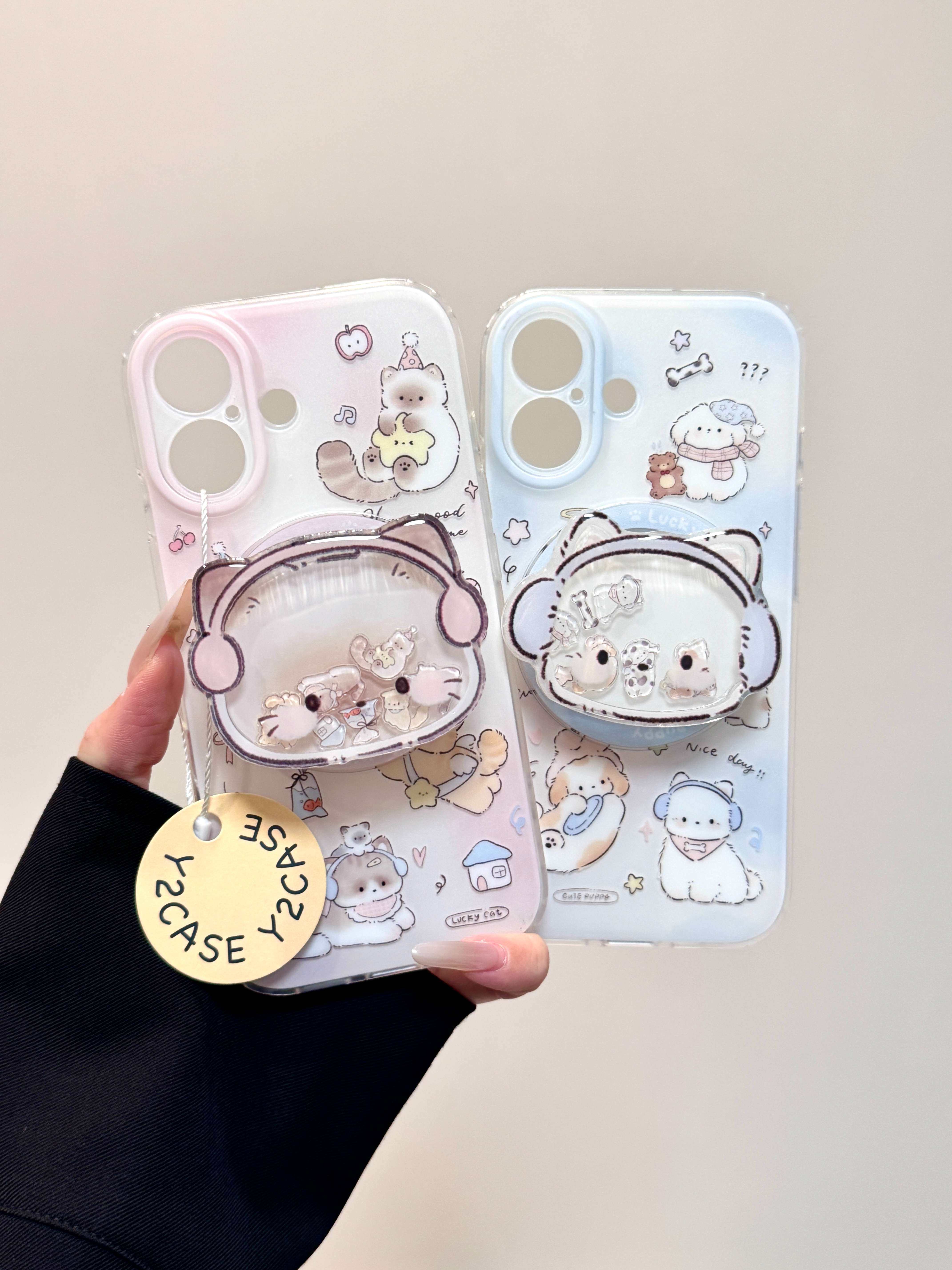 Ameigas Wobble Kitten Case - Super Cute Cartoon Cat with Magnetic Spring & Pop Out Stand