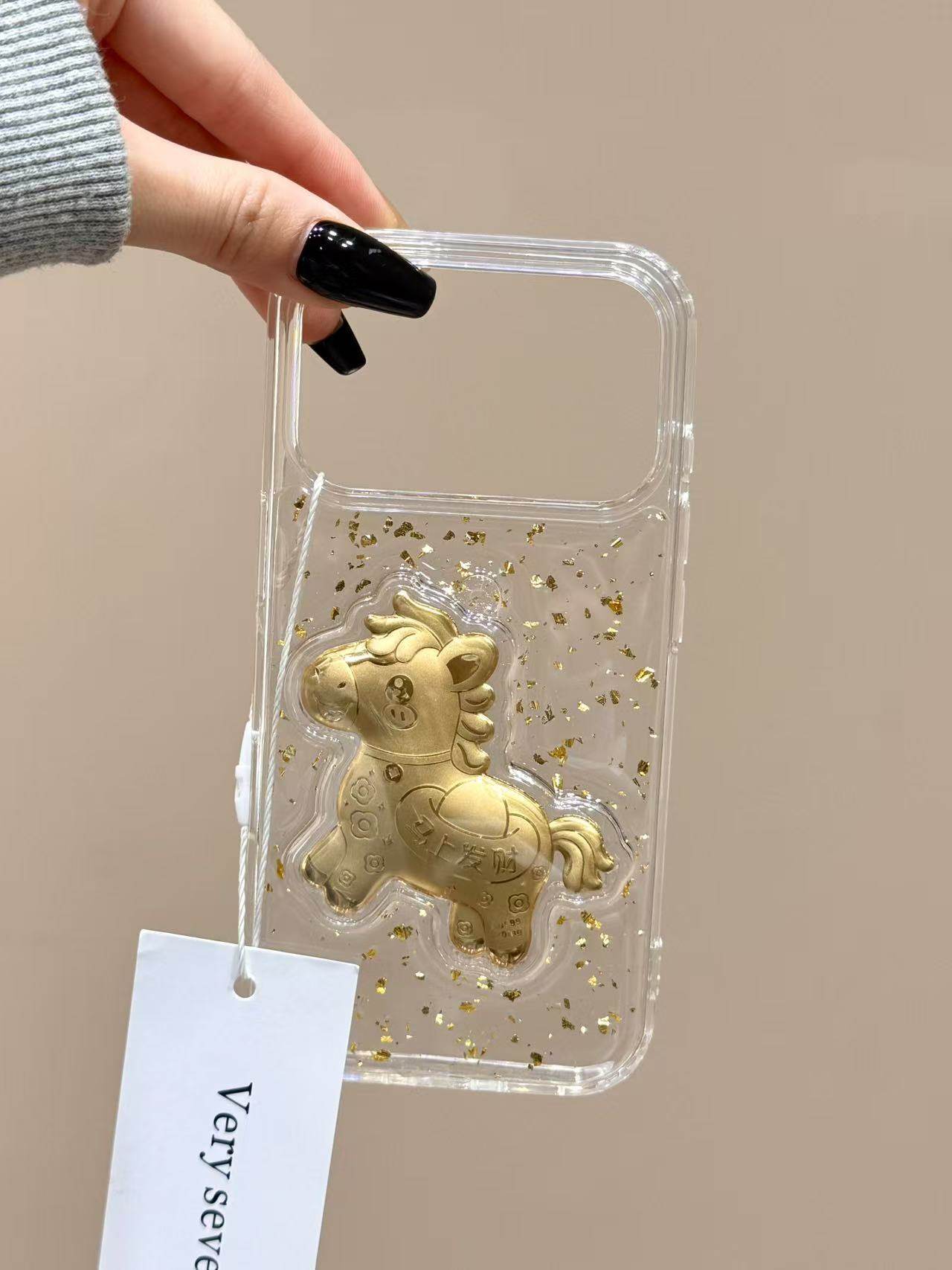 Ameigas Gold Leaf Resin Case - "Instant Prosperity & Wealth" Design with Floating Gold Flakes