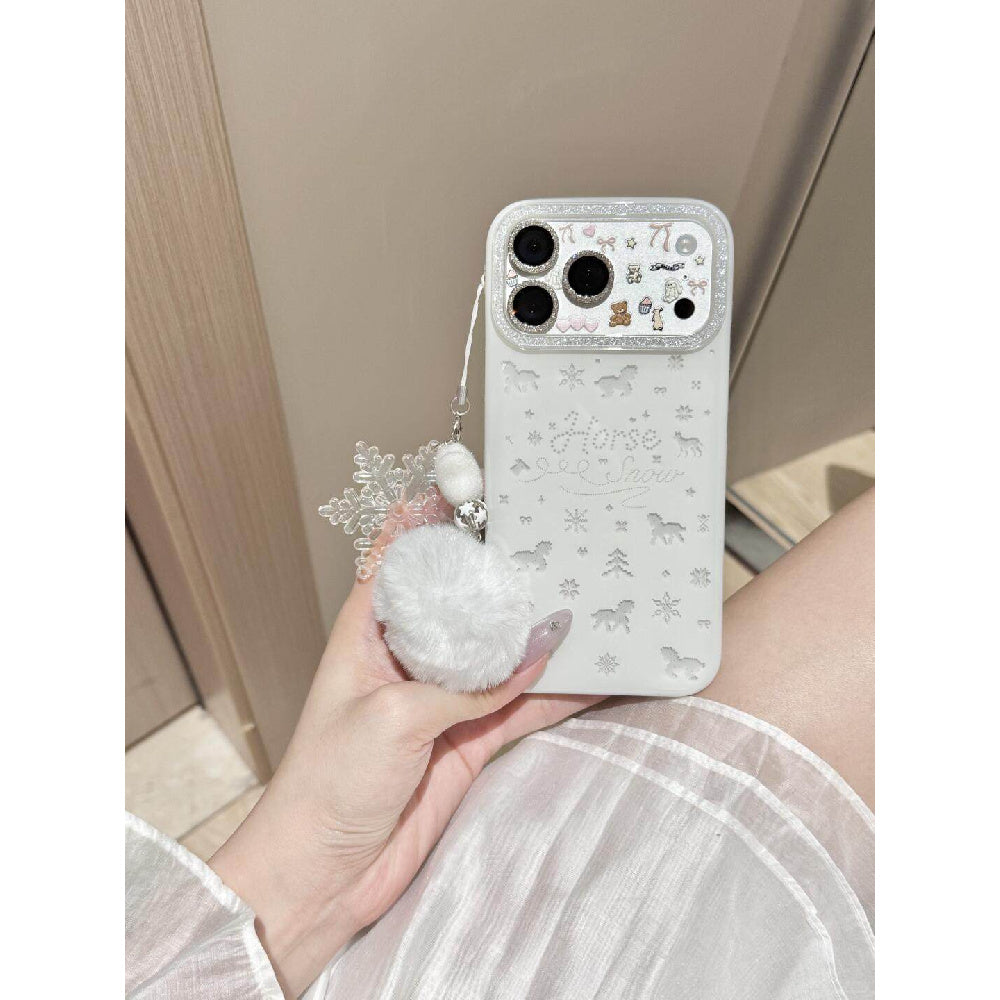 Ameigas Winter Pony Case - Dreamy Snowflake & Bow Pony with Plush PomPom Accent