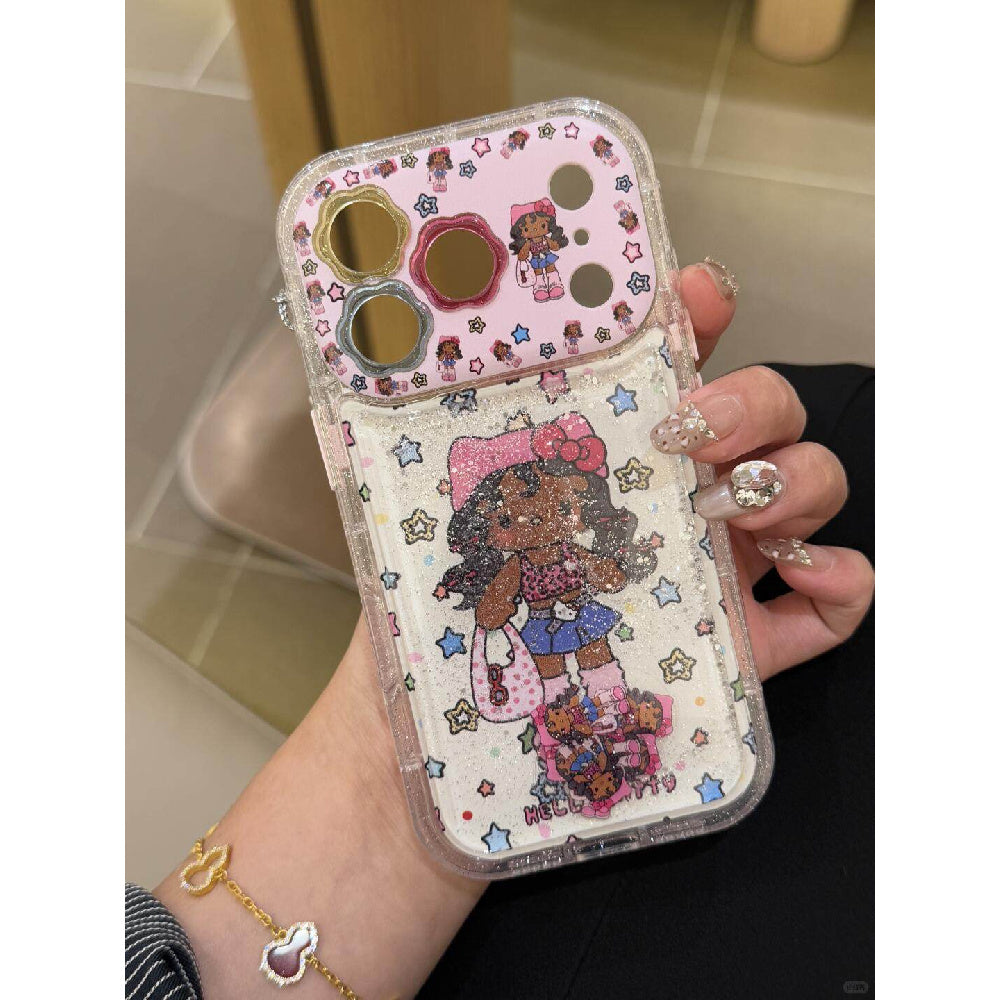 Ameigas Fashion Star Long-Leg Black Cat Slide Charm Phone Case