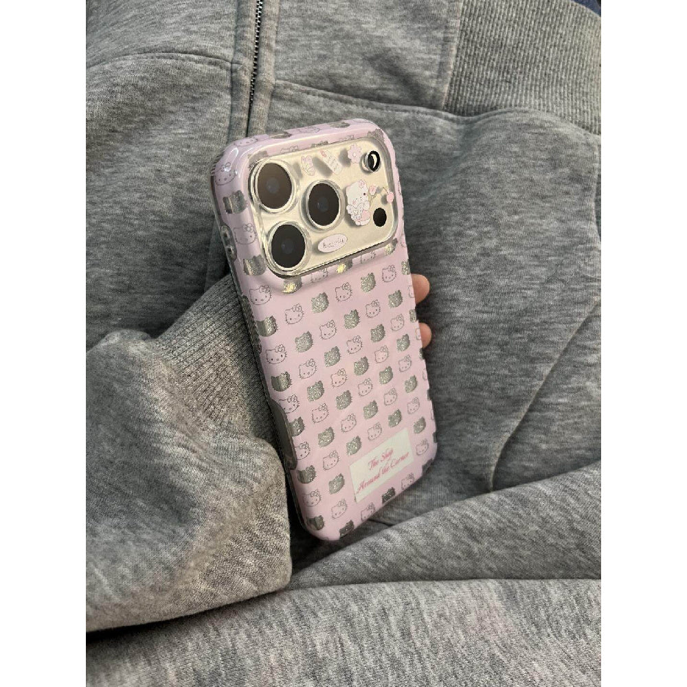 Ameigas Glitter Bloom Case - Full-Screen Pink Sparkle Cat Portrait Hard Shell