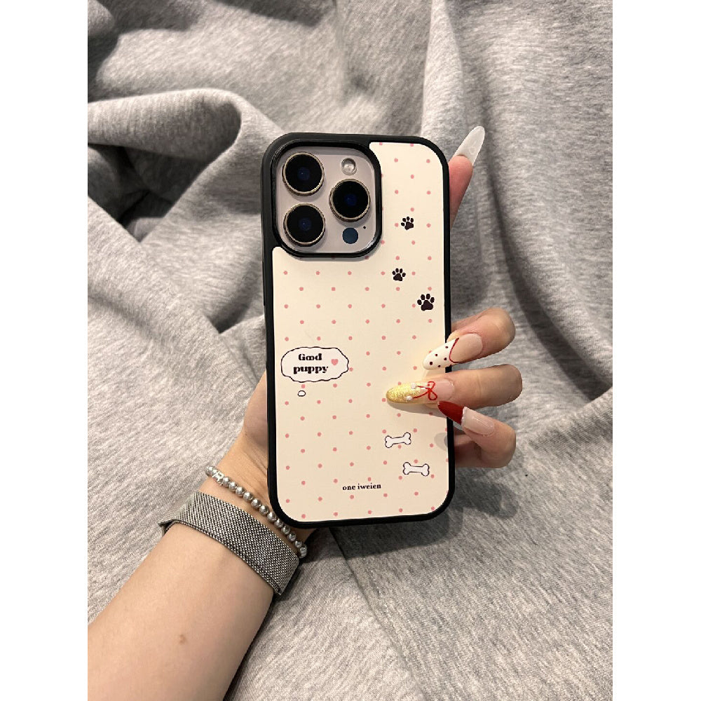 Ameigas Polka-Dot Patch Case - Pink Dots on White with Flip-Out Stand