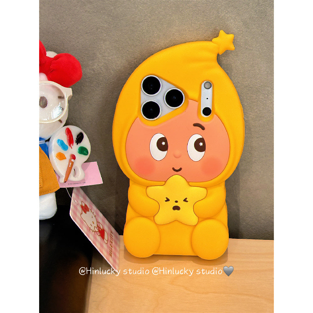 Ameigas Sunny Starfolk Case - 3D Cartoon Yellow Star Character Silicone Cover for iPhone