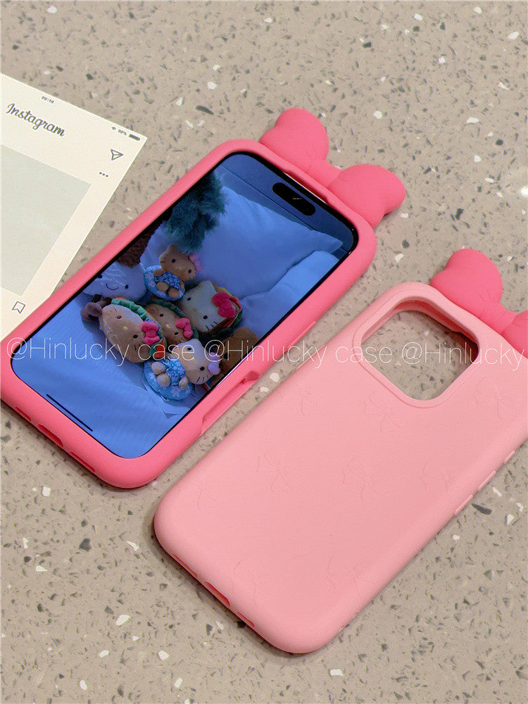 Ameigas Puff Bow Bliss Case - 3D Pink Bow Silicone Cover for iPhone