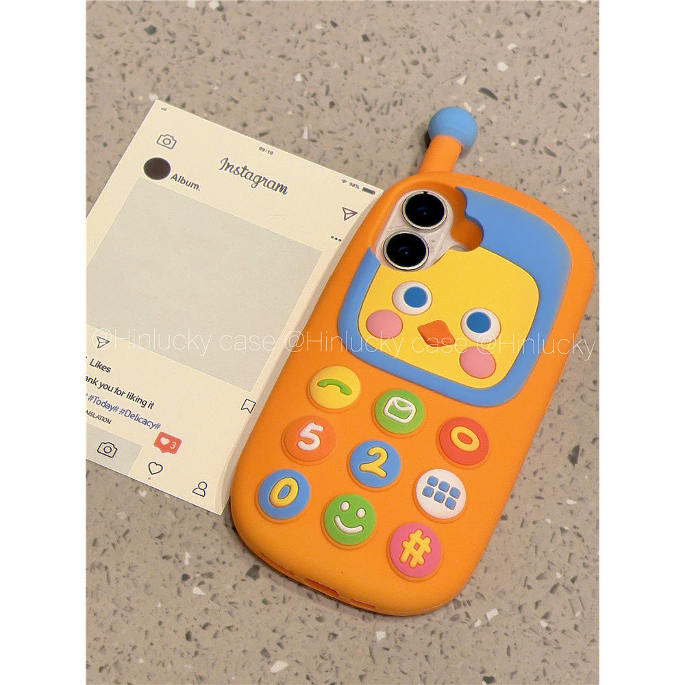 Ameigas Retro Chick Handset Case - 3D Cartoon Yellow Chicken Silicone Cover for iPhone