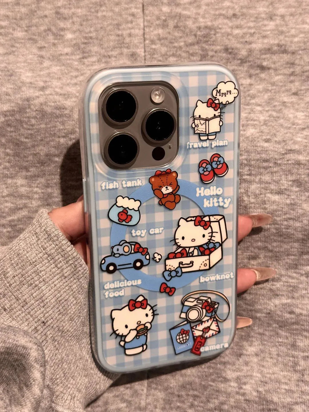 Ameigas Blue Plaid Kitty Case - Cute Checkered Cat Design with Magnetic 2-in-1 Stand & Full-Body Protection - Ameigas