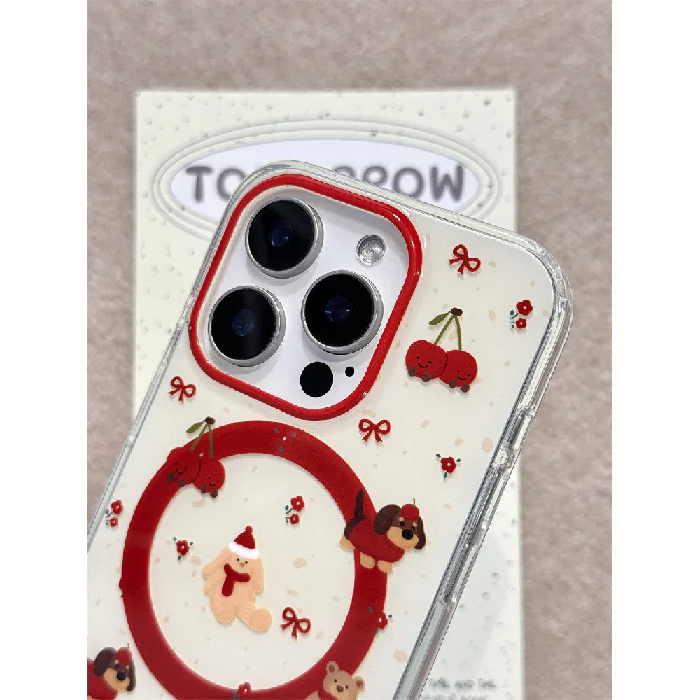 Ameigas Cute Cherry Bear & Dachshund Magnetic Stand Phone Case - Ameigas
