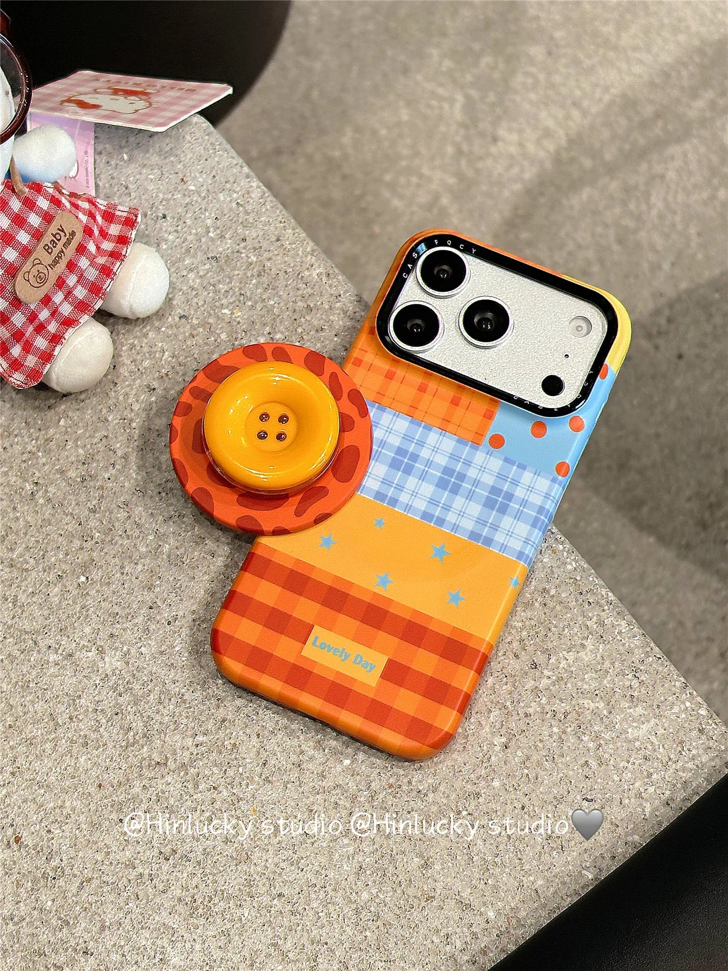 Ameigas Colorful Plaid Button Magnetic Stand Protective Case - Ameigas