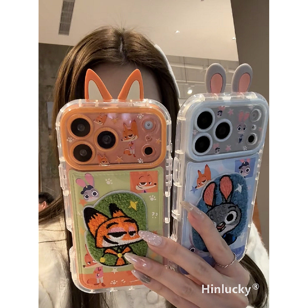 Ameigas Urban Duo Pop Case - 3D Ears Fox & Bunny Embroidery Cover for iPhone
