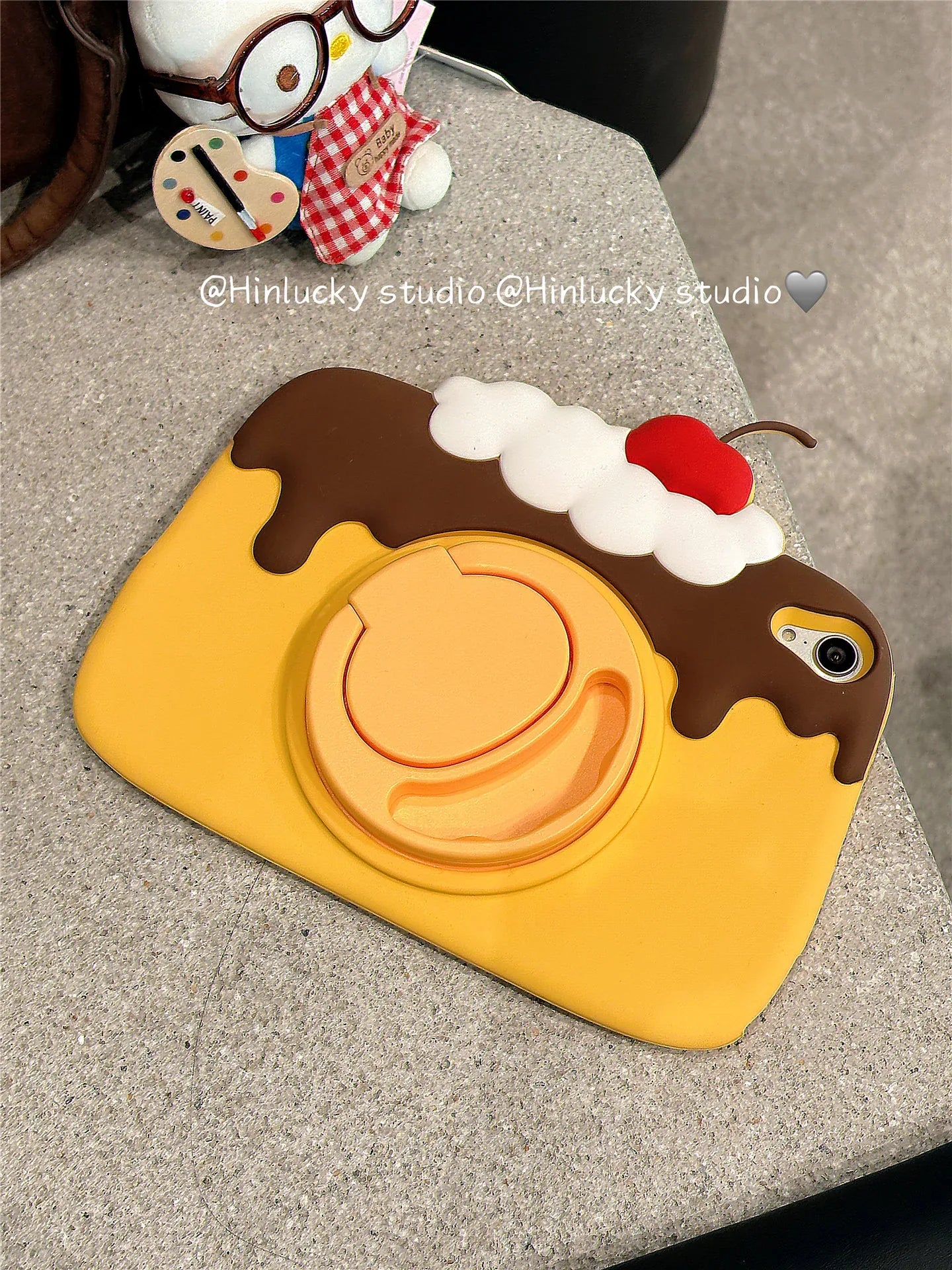 Ameigas Cherry Pudding Rotating Stand Case - Korean Style 360° Swivel Cover for iPad - Ameigas