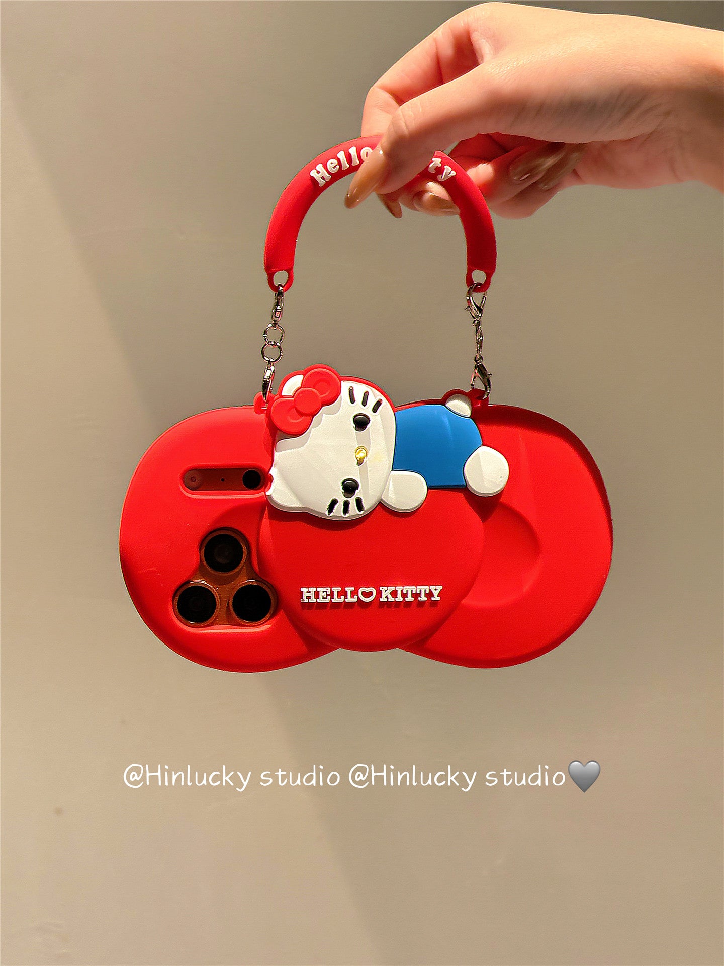 Ameigas Bow-Tie Kitty Strap Case - Red Ribbon Cat with Crossbody Strap Silicone Cover