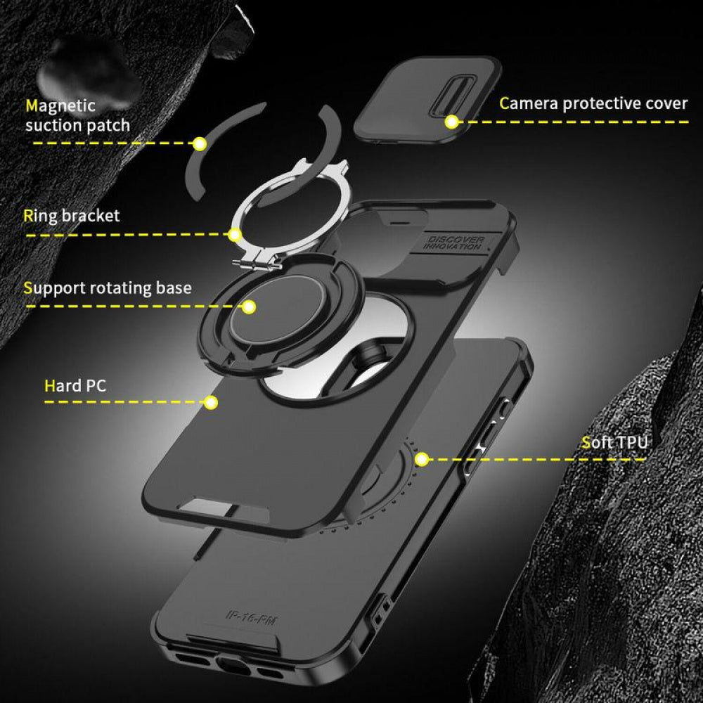 Ameigas Slide Camera Cover Rugged Phone Case with Ring Stand