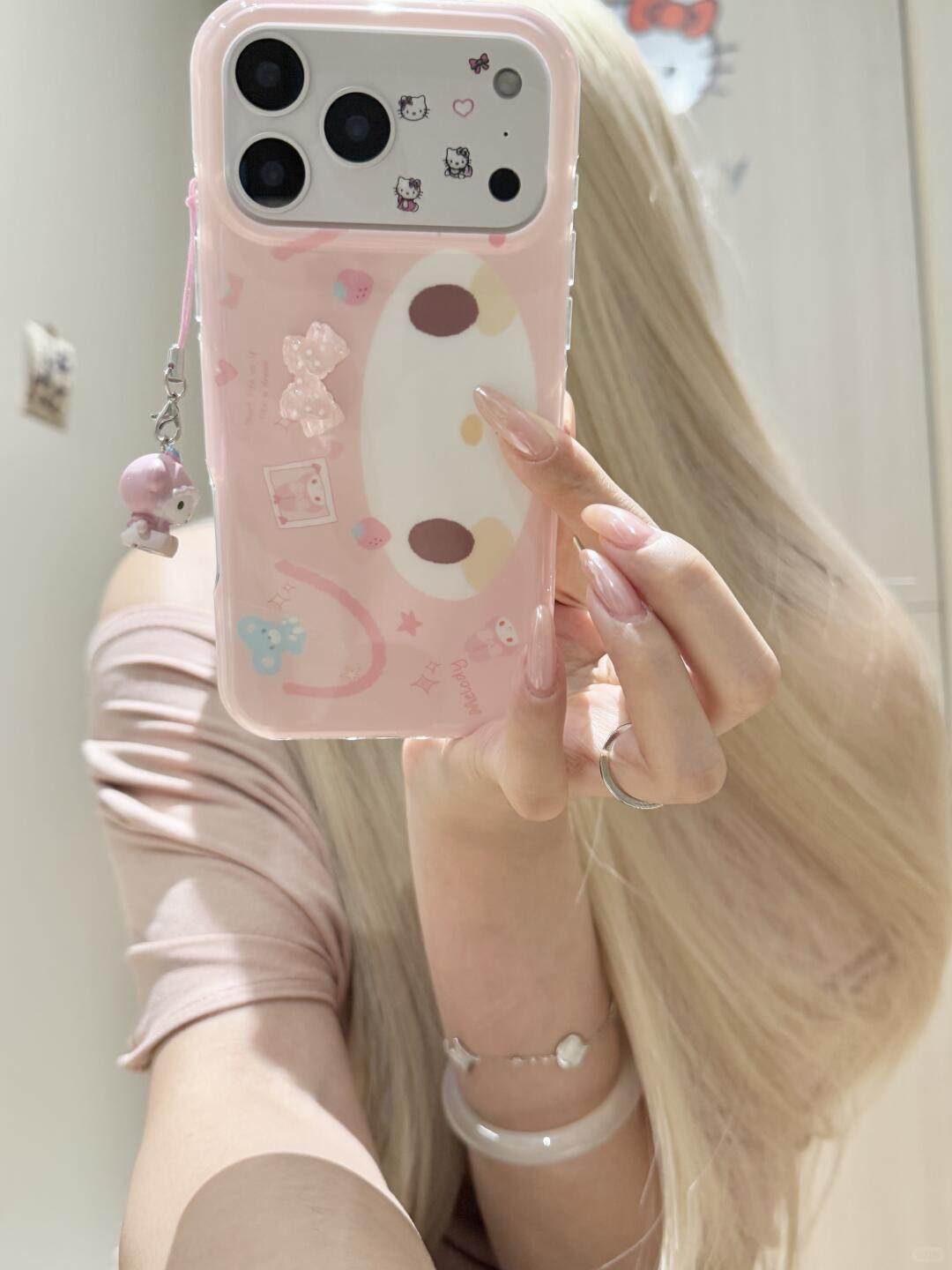 Ameigas My Melody Bow Case - Cartoon Pink with Double Hearts & Ribbon Design
