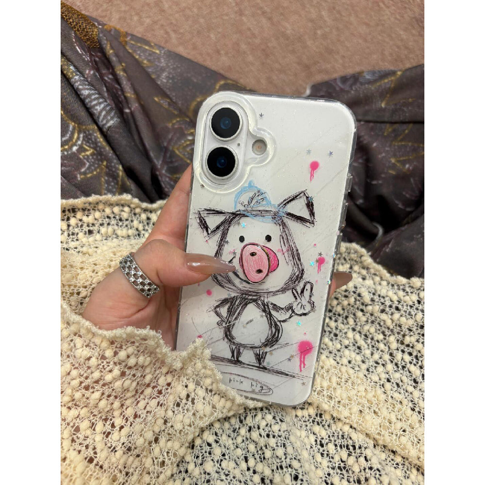 Ameigas INS Fun Cartoon Pig Nose Spinner Phone Case