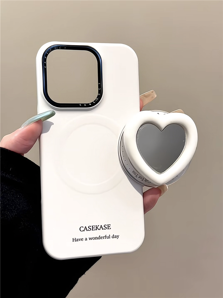 Ameigas Mirror-Heart Case - White Heart Reflective MagSafe Stand Cover