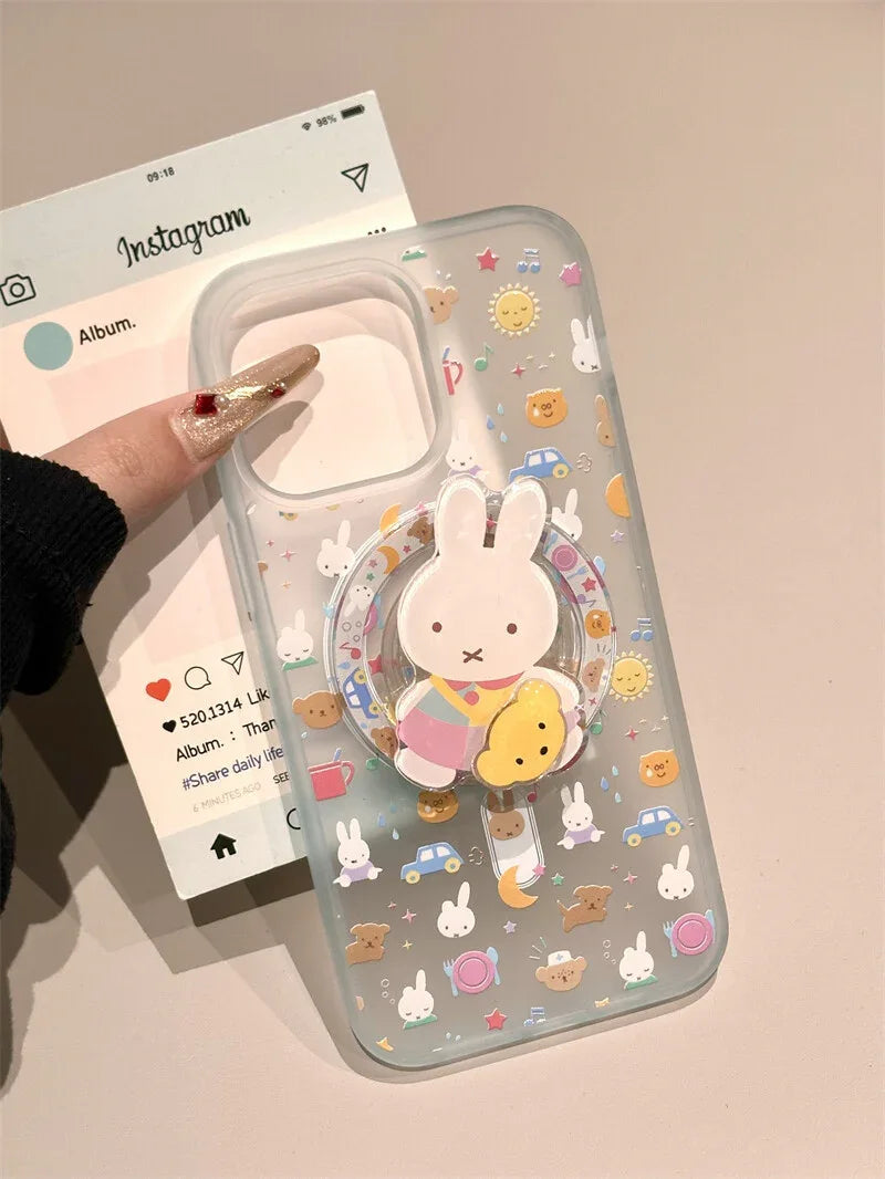 Ameigas Crystal Blue Miffy Case - Transparent Cute Rabbit Design with Magnetic Full-Body Protection - Ameigas