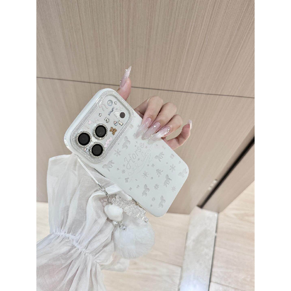 Ameigas Winter Pony Case - Dreamy Snowflake & Bow Pony with Plush PomPom Accent