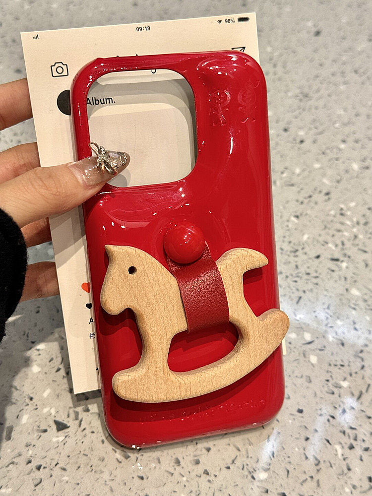 Ameigas Equestrian Buddy Case - 3D Rocking Horse Stand & Soap-Smooth Leather Cover