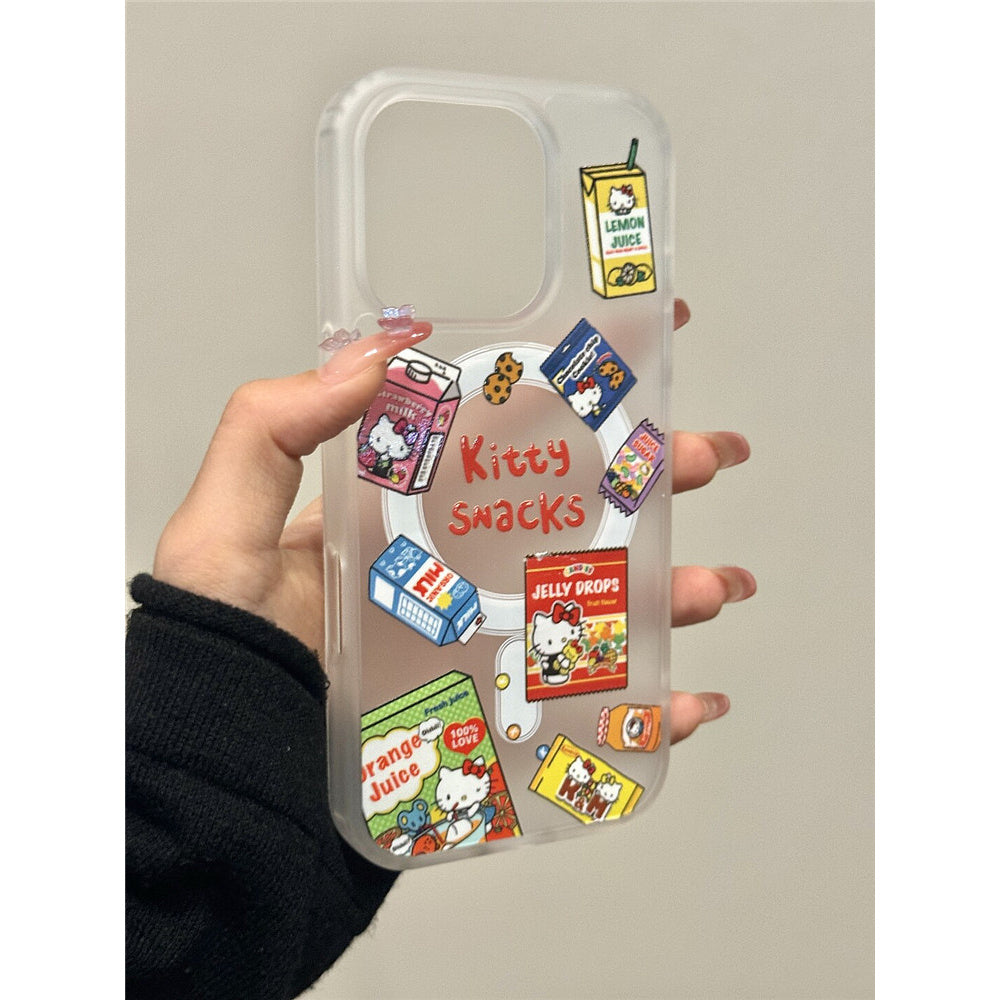 Ameigas Snack Lid Kitty Stand Case - Cute Cat & Bottle Cap MagSafe Cover for iPhone