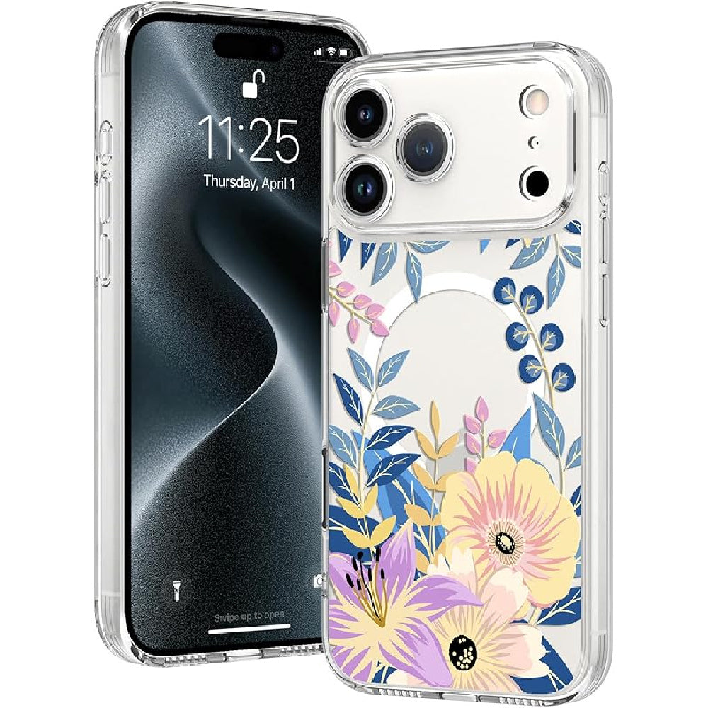 Ameigas Floral Magnetic Clear Bumper Case with Camera Protection