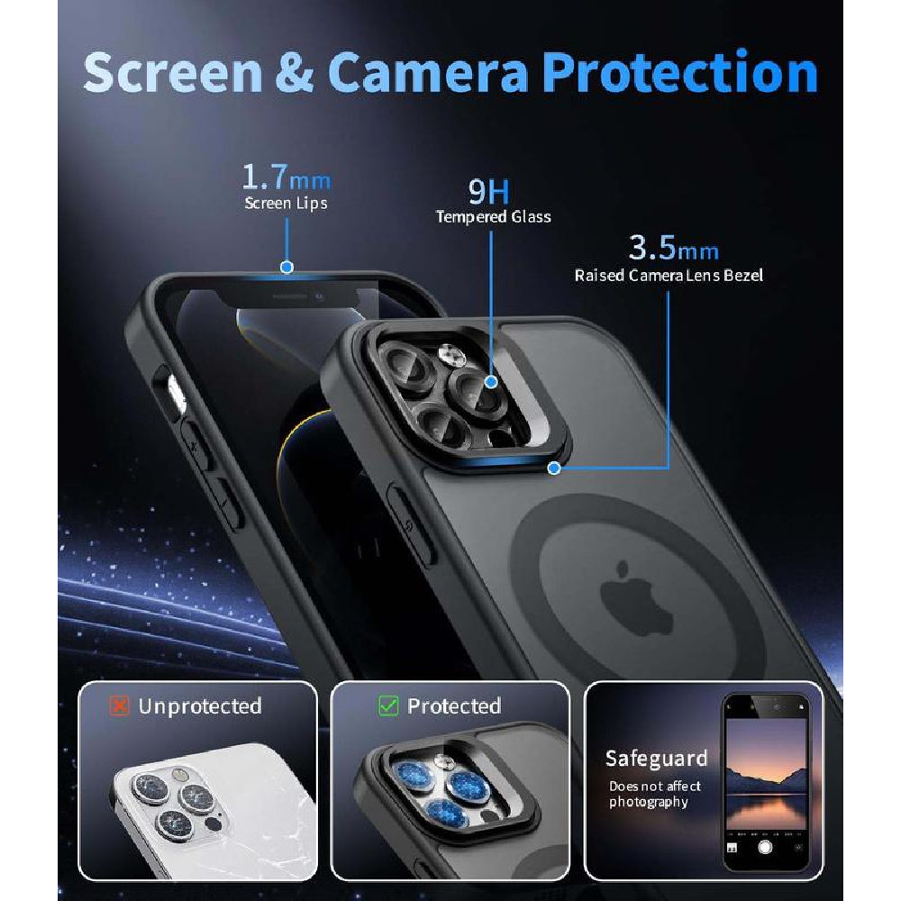 Ameigas Shockproof MagSafe Phone Case with Camera Stand & Lens Protection