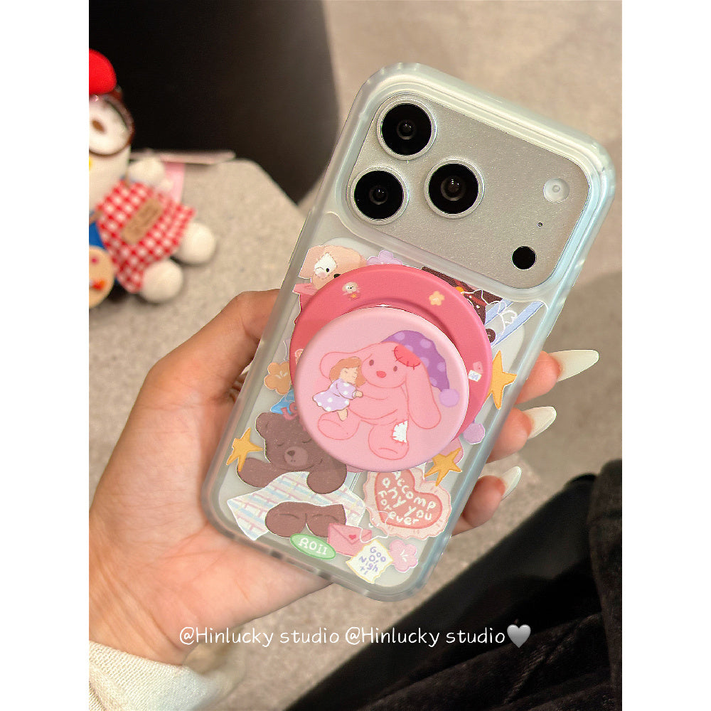 Ameigas Plush Buddy Stand Case - Japanese Korean Doll MagSafe Velvet Cover