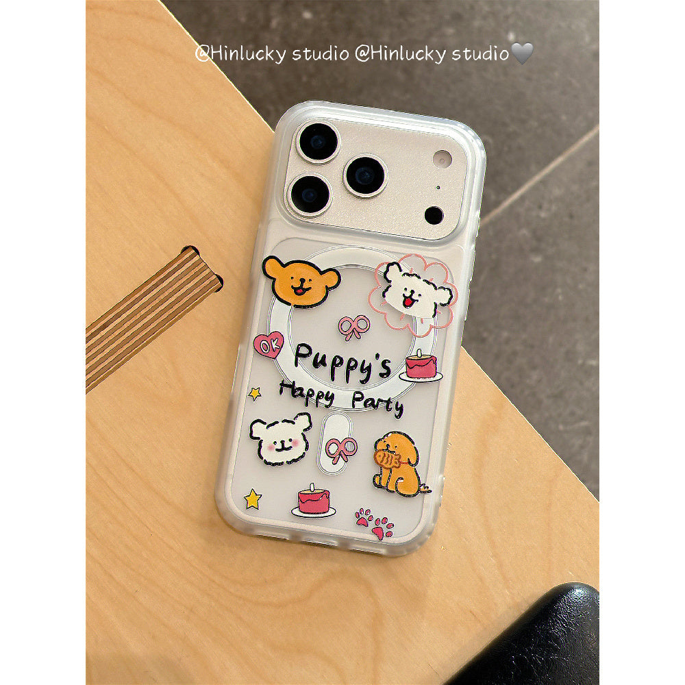 Ameigas Playful Pup Case - Cute Cartoon Dog MagSafe Frosted Cover with Stand