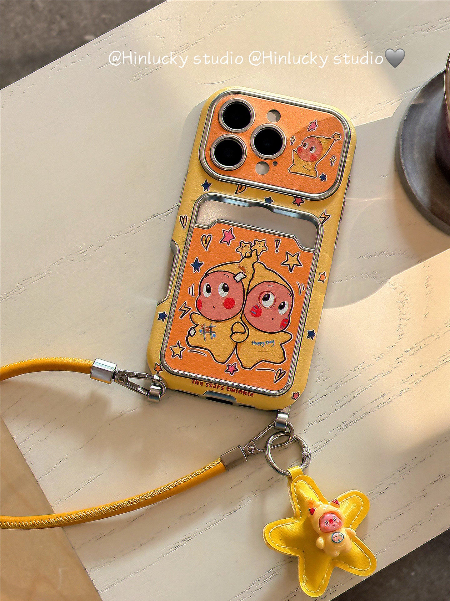 Ameigas Starry Window Case - Soft Cartoon Boy on Leather with ID Slot & Strap