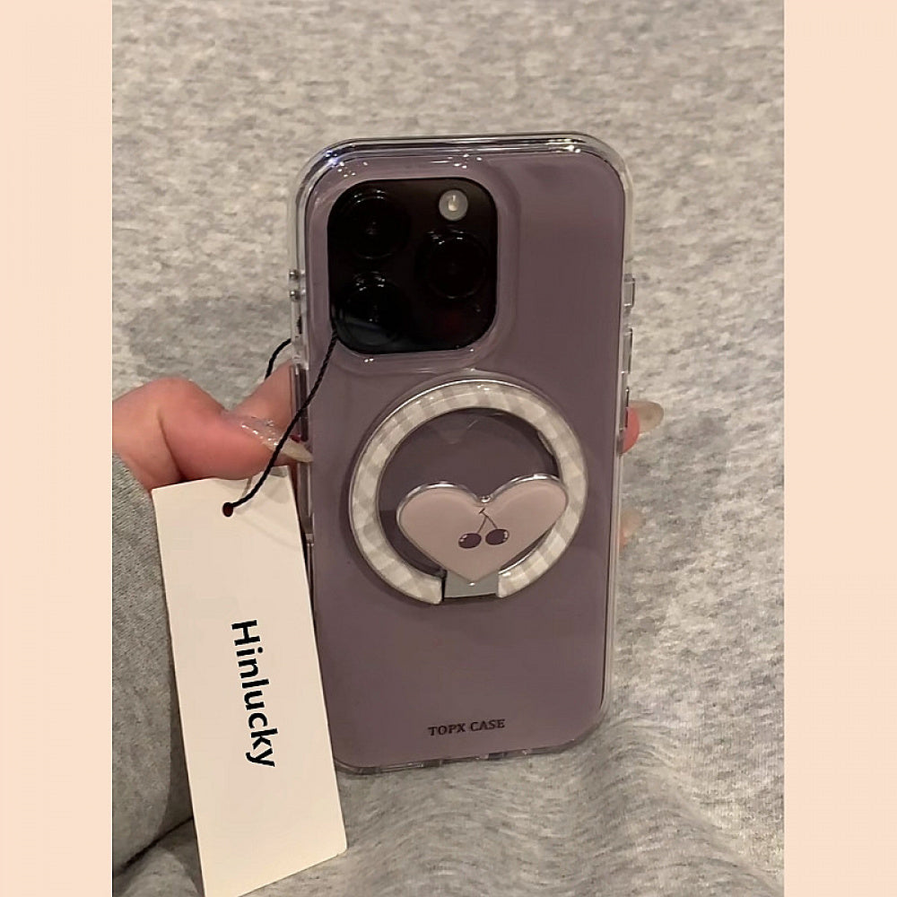 Ameigas Dusk Cherry Rotating Case - Smoky Lilac Heart & Cherry MagSafe 360° Stand Cover