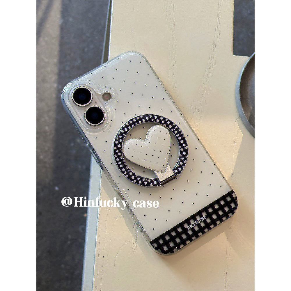 Ameigas Korean Ins Plaid Heart Polka Dot Magnetic Stand Phone Case