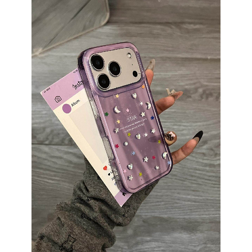 Ameigas Violet Hologram Case - Korean-Style Purple with Holographic Glitter Stars & Double-Layer Protection