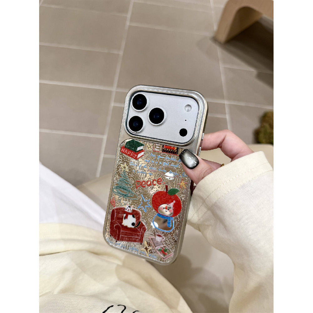 Ameigas INS Luxury Snowman Cat Graffiti Electroplated Phone Case