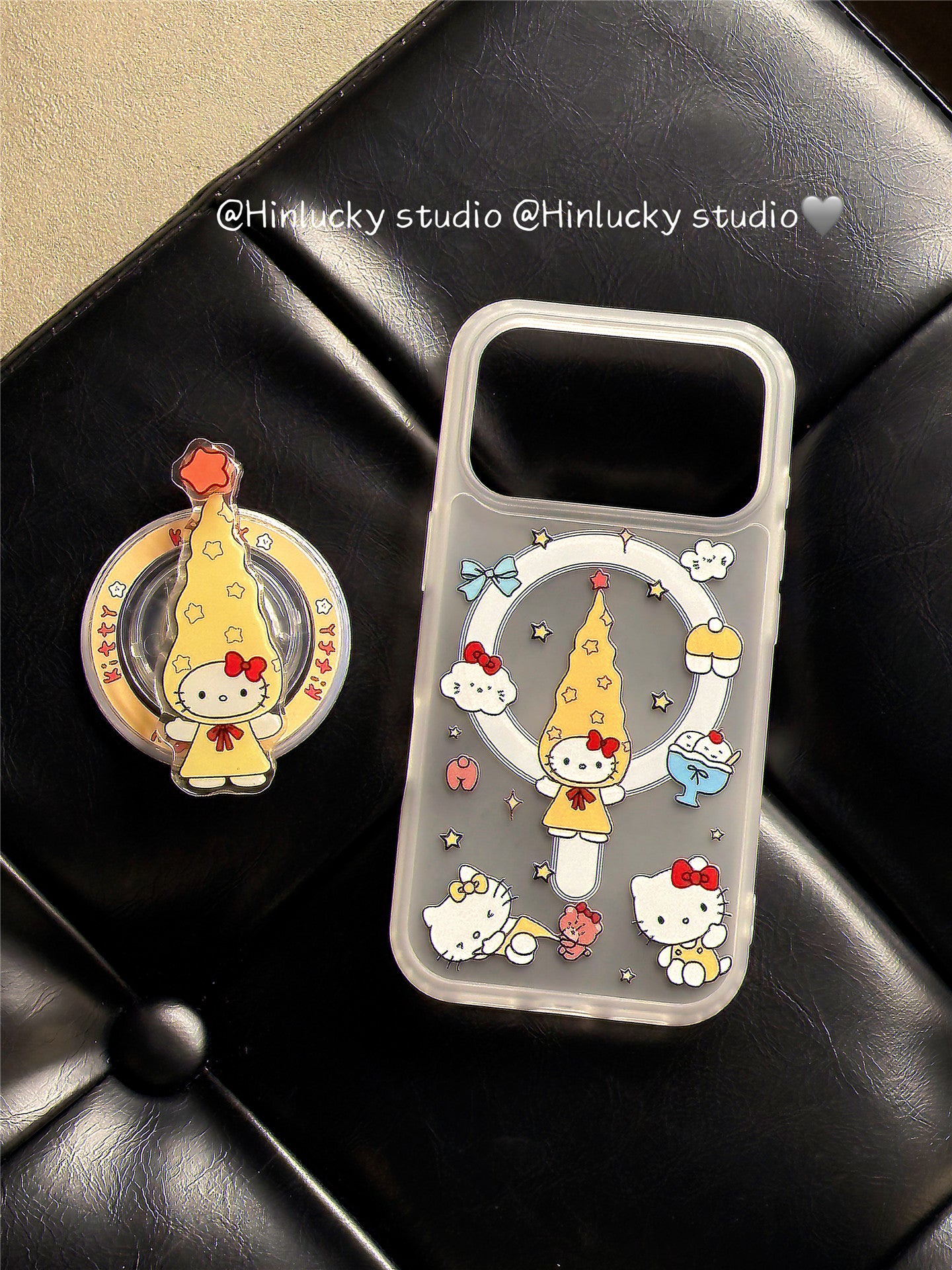 Ameigas Twirling Star Kitty Case - Long Hat Cat Rotating MagSafe Stand & Silky Cover